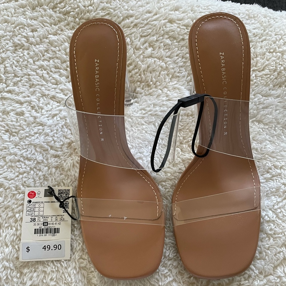 Zara clear strap slip on heels - size 7.5